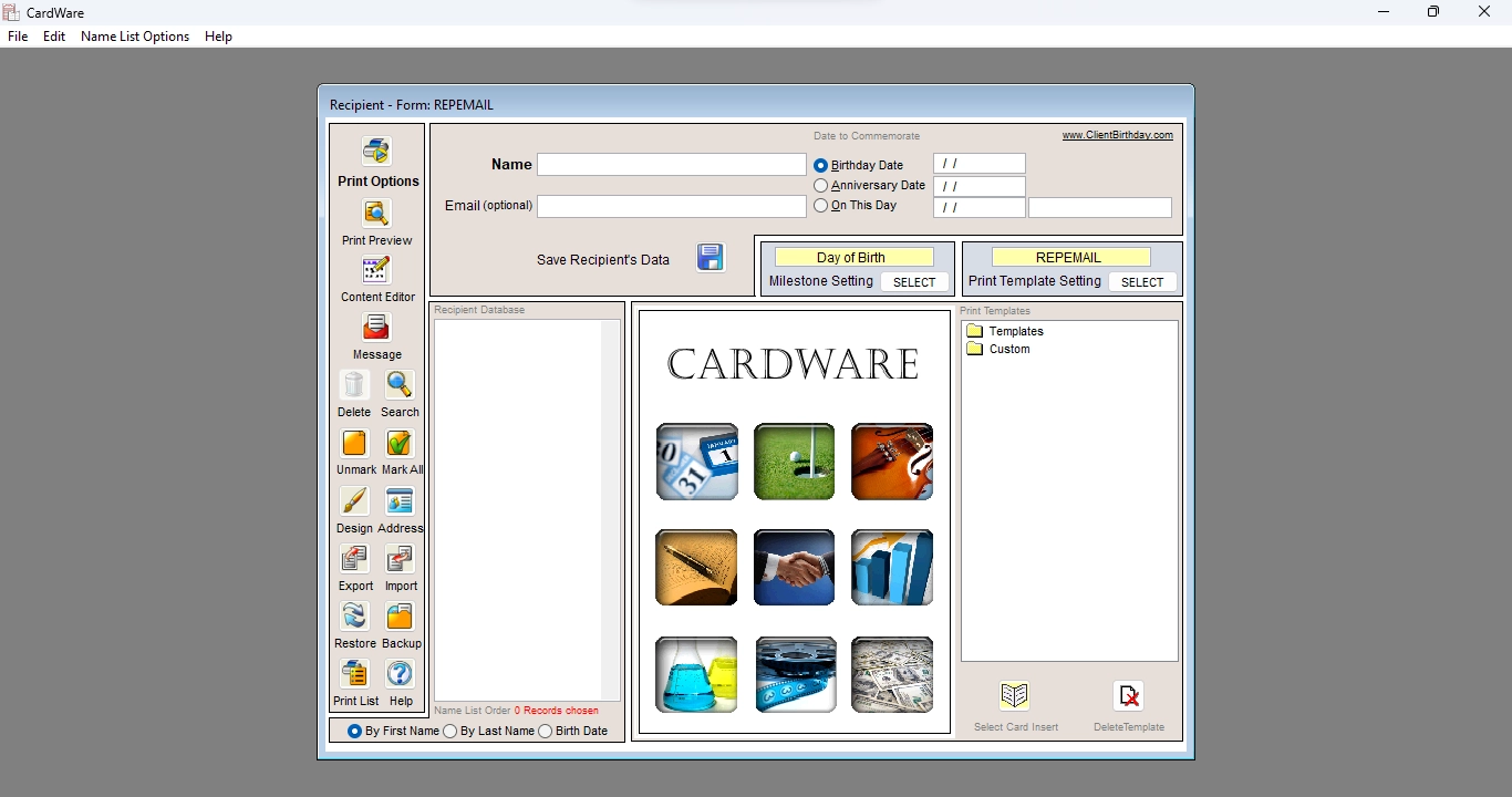 CardWare user interface