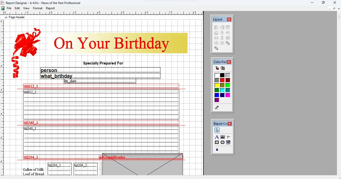 News of the Past template editor