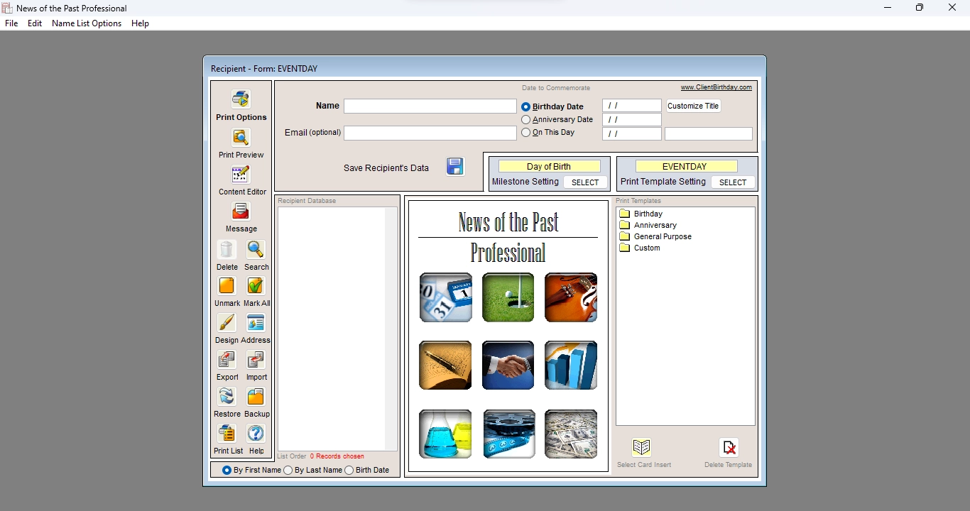News of the Past Classic user interface